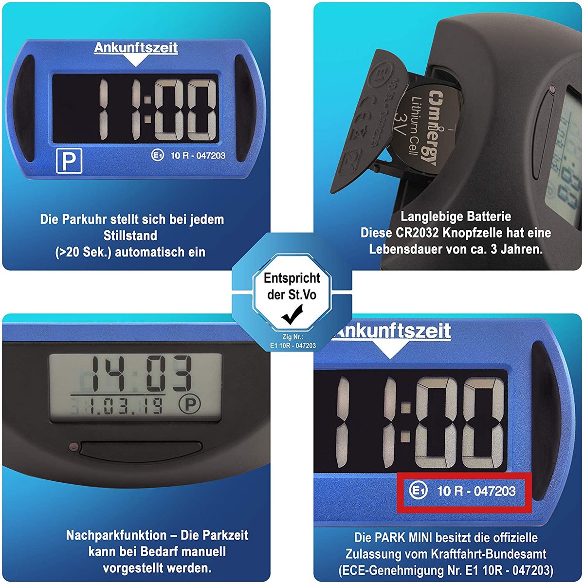 Needit Park Mini blau elektronische Parkscheibe digitale Parkuhr