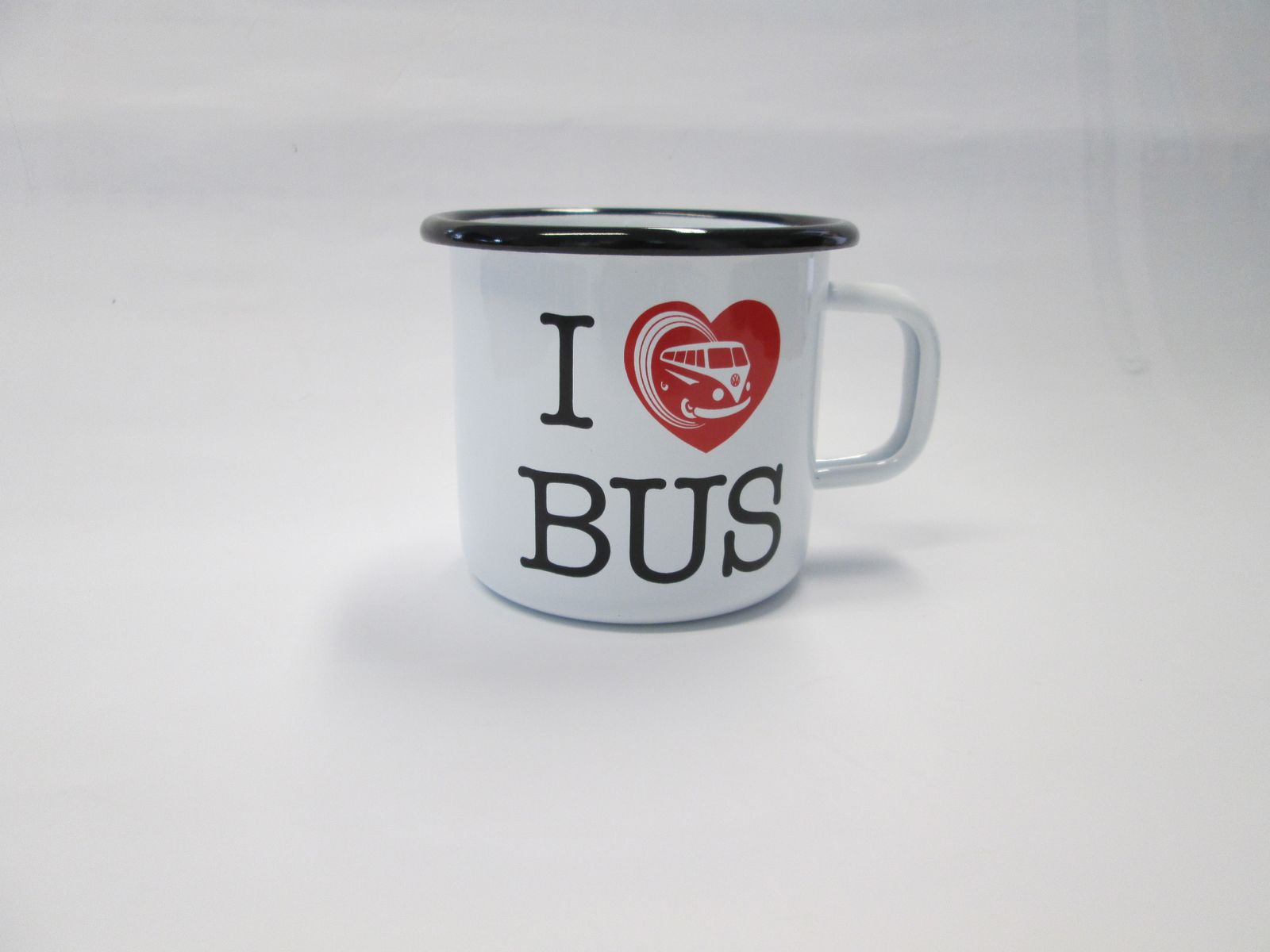 Original Volkswagen Bulli Bus Emaille Becher " I ♥ BUS"  Becher 7E0069601