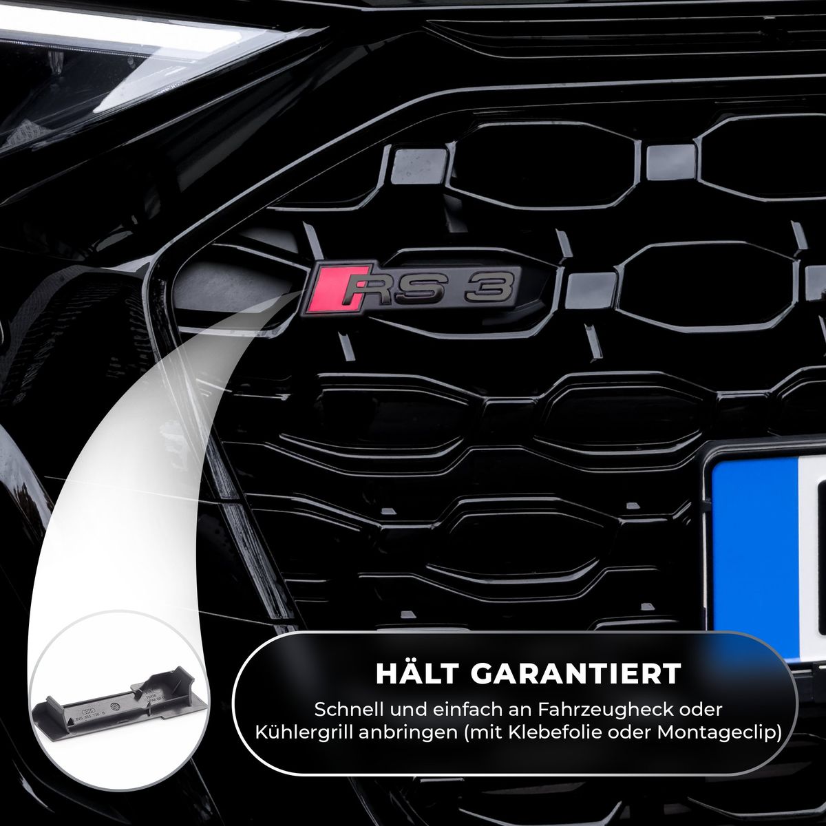Original Audi RS3 Schriftzugpaket schwarz vorne + hinten