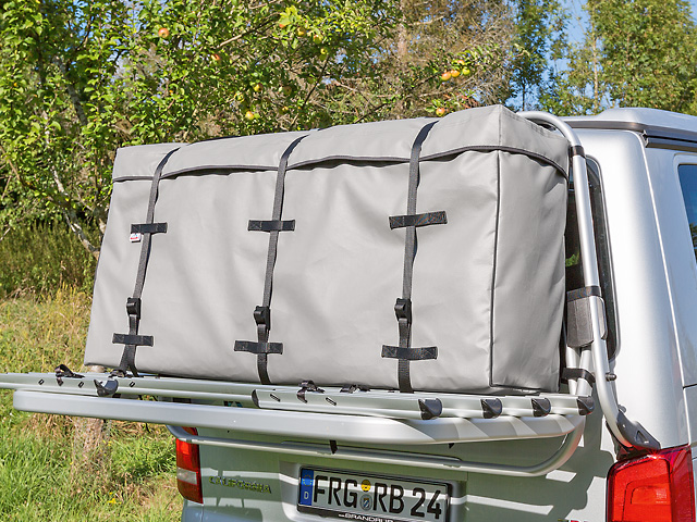 Brandrup FLEXBAG Cargo für den original VW T6/T5 Heckklappen-Fahrradträger mit der Art.-Nr.: 7E0 071 104 A und 7E0 071 104 B sowie 7H0 071 104; Design „Palladium“, Maße ca.130 x 33 x 61 cm